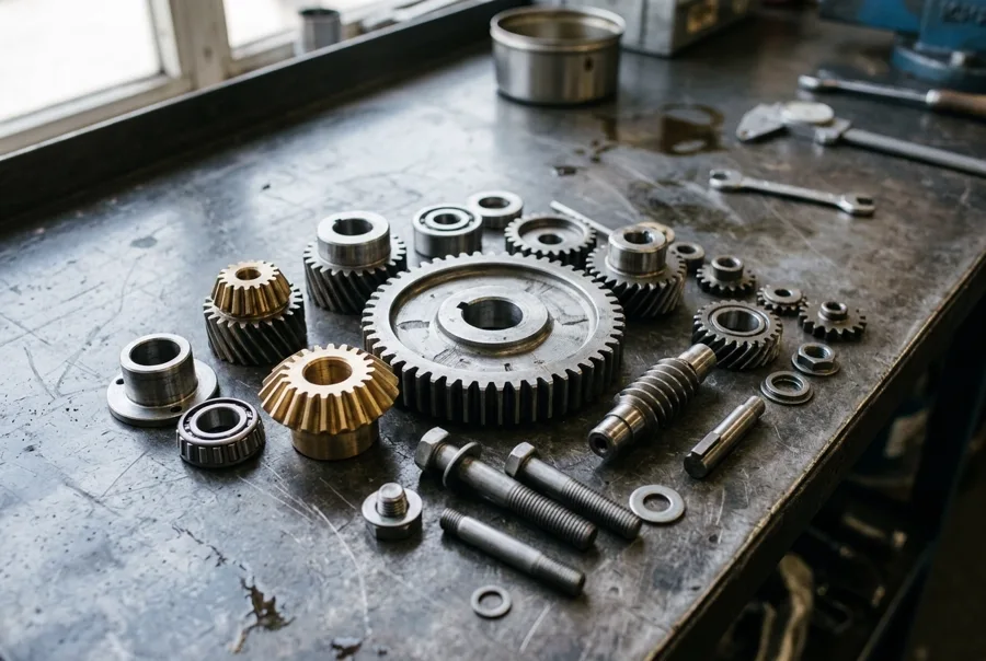 Technician workbench showing mechanical components ready for quality verification checks