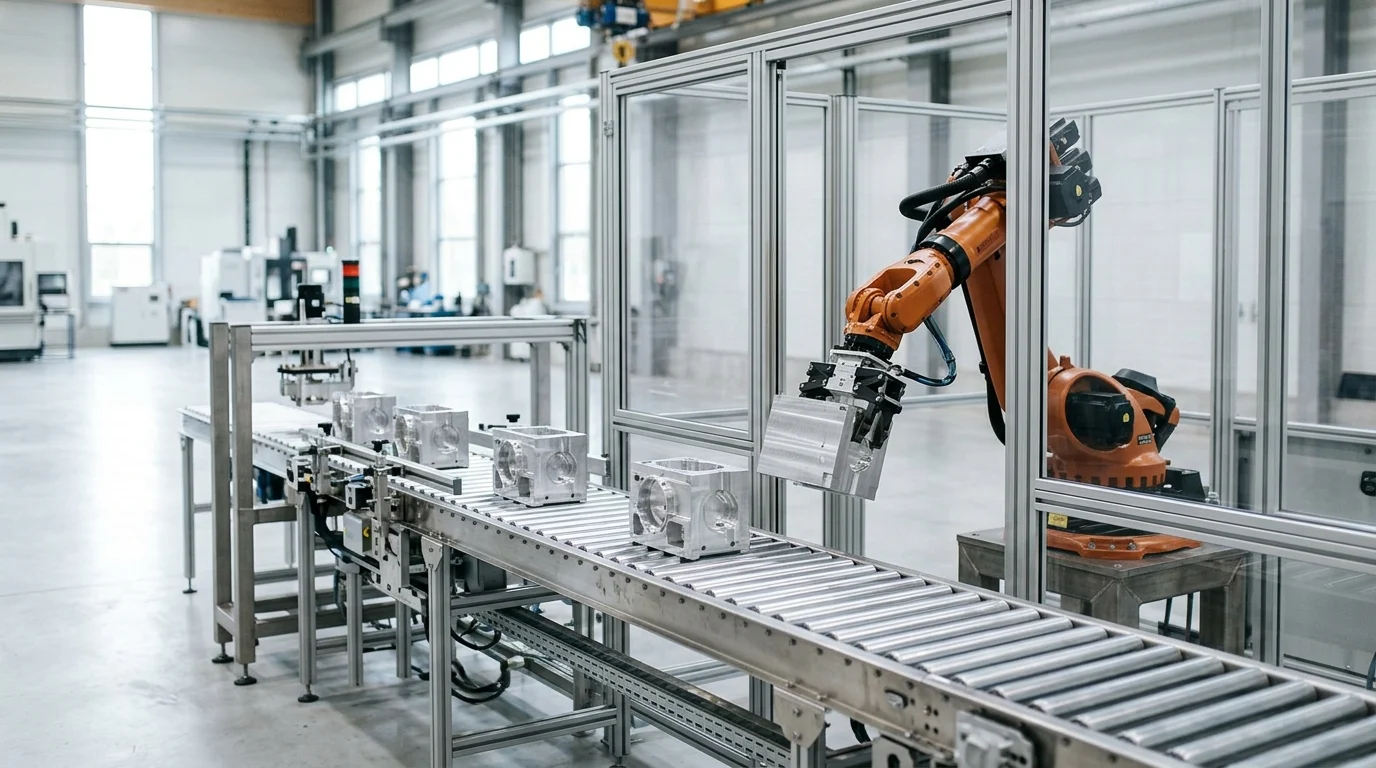 Automated precision CNC machining and robotic manufacturing line